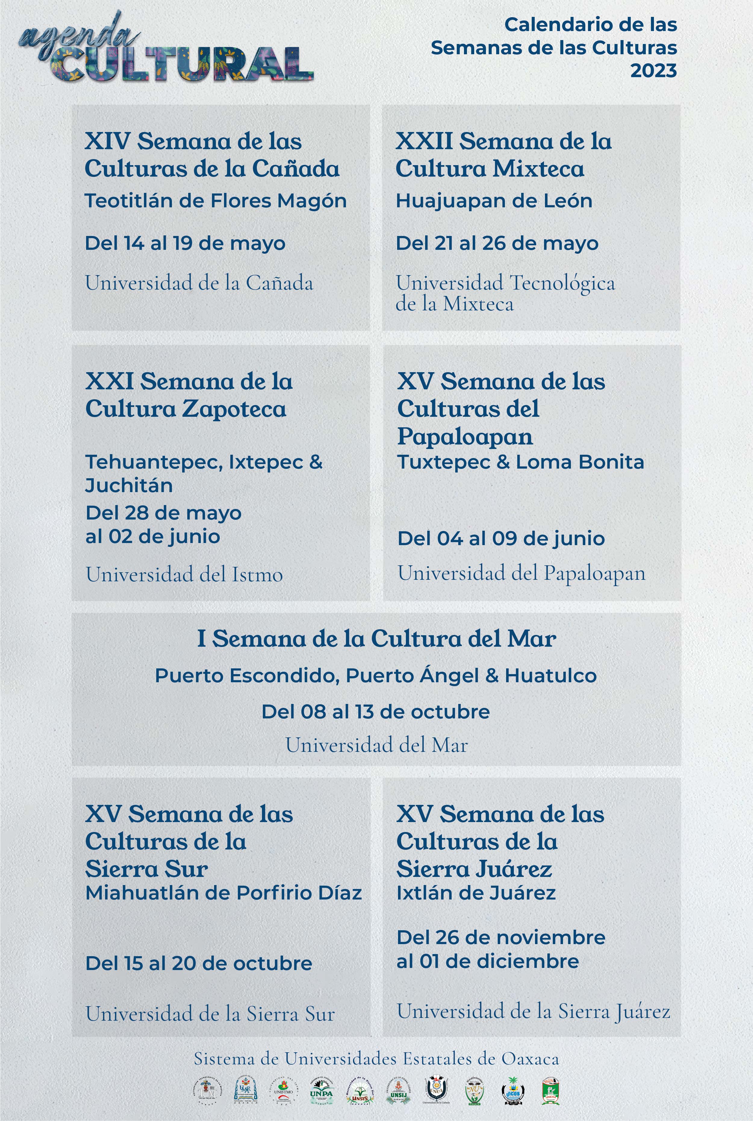 Calendario Semanas de las Culturas